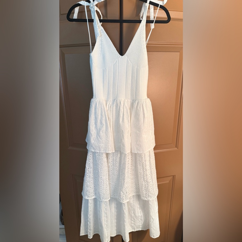 En Saison White Tiered Crochet & Eyelet Women’s Midi Dress